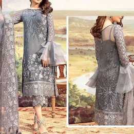 Heavy Embroidered Grey Net Wedding Dress in pakistan sanwarna.pk