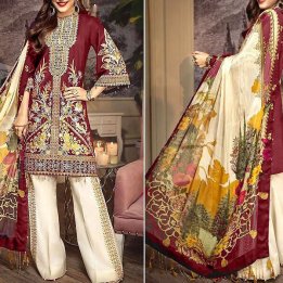 Heavy Neck Embroidered Lawn Dress 2020 with Lawn Dupatta in pakistan sanwarna.pk